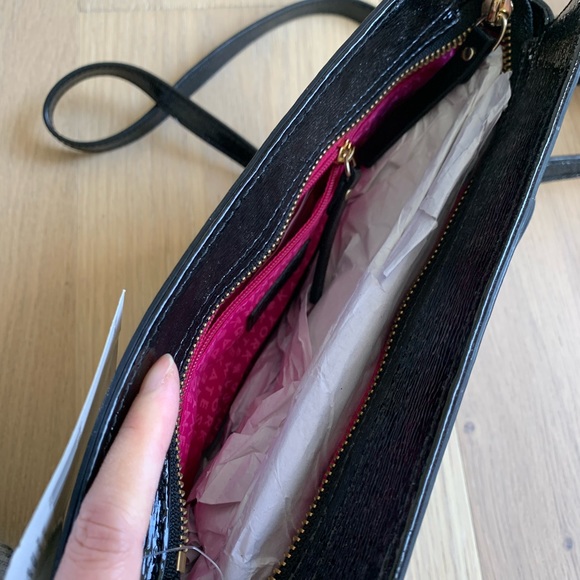 NWT Kate Spade Beacon Court Black Gray Shiny Patent Leather bow Crossbody - Picture 6 of 7